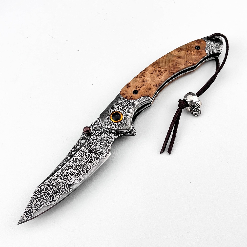Vintage Collectible Pocket Knives - 고경도 다마스커스 패턴 접이식 나이프 빈티지