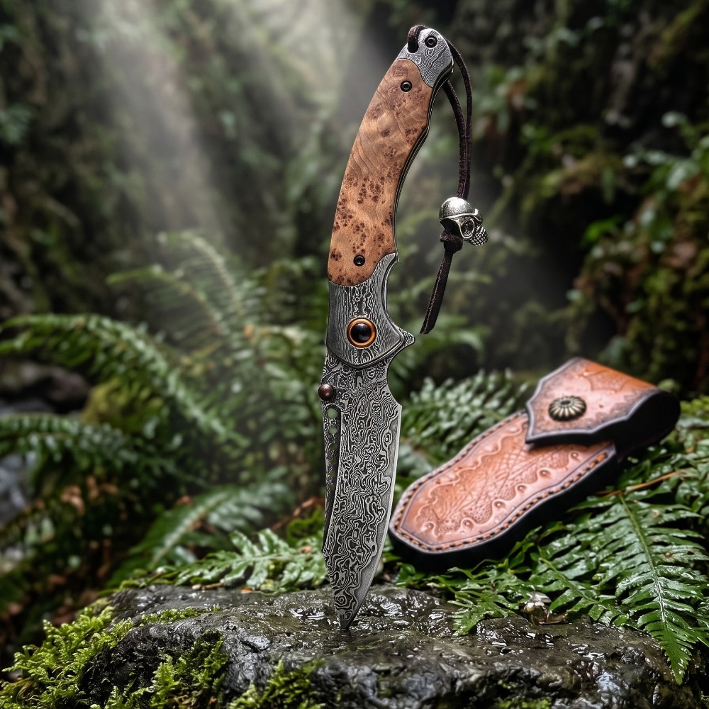 Vintage Collectible Pocket Knives - 고경도 다마스커스 패턴 접이식 나이프 빈티지