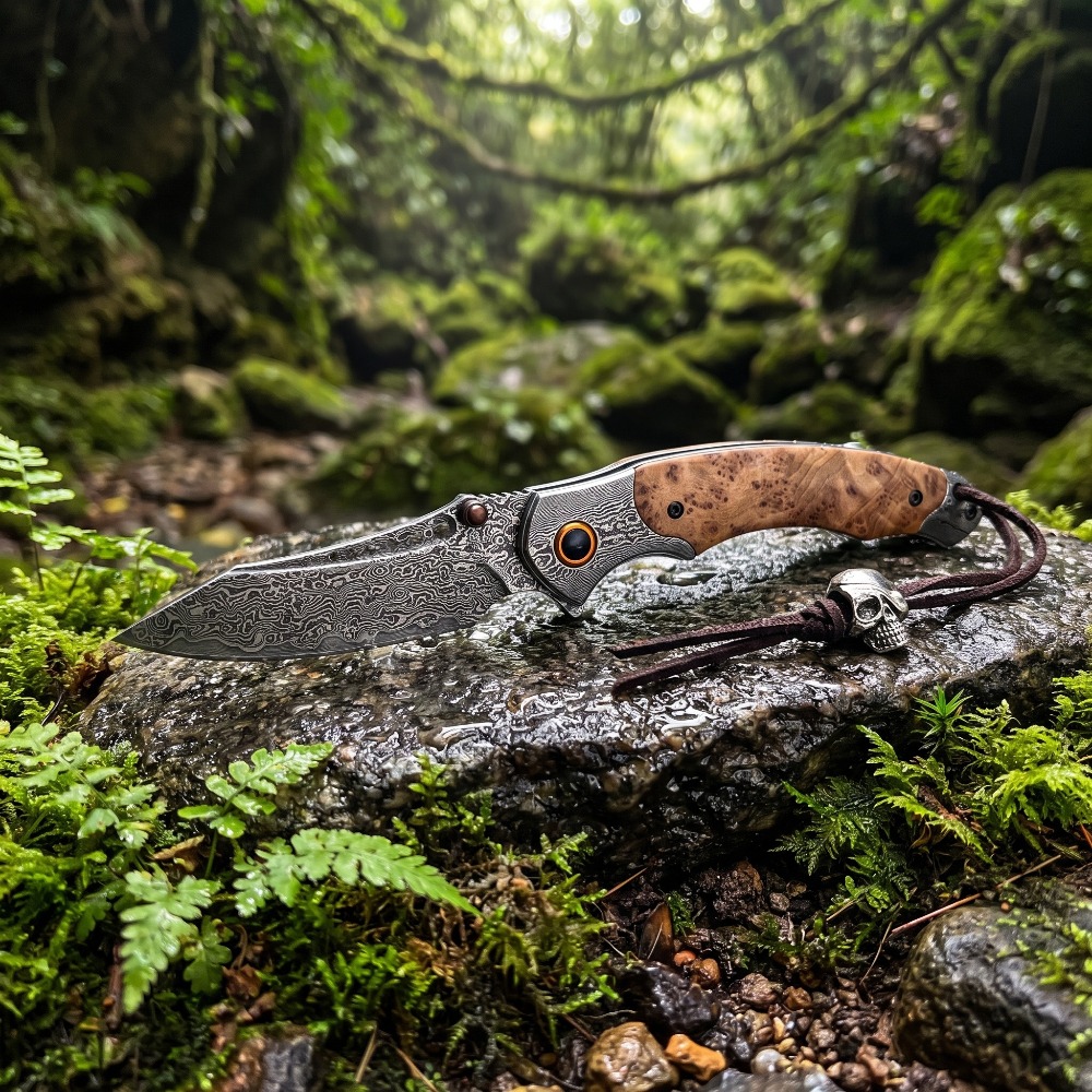 Vintage Collectible Pocket Knives - 고경도 다마스커스 패턴 접이식 나이프 빈티지