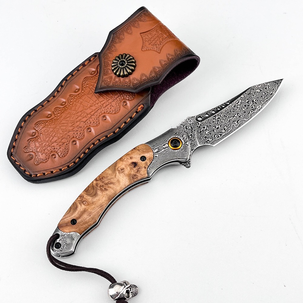 Vintage Collectible Pocket Knives - 고경도 다마스커스 패턴 접이식 나이프 빈티지